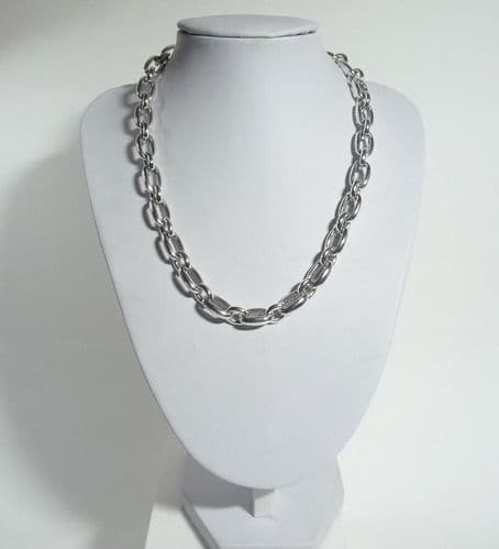 925 Sterling Silver Hand Crafted Necklace With Solid Oblong Links.
